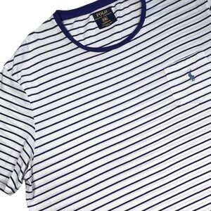 Polo Ralph Lauren Custom Fit White Blue Striped Pocket Shirt XXL Preppy Nautical